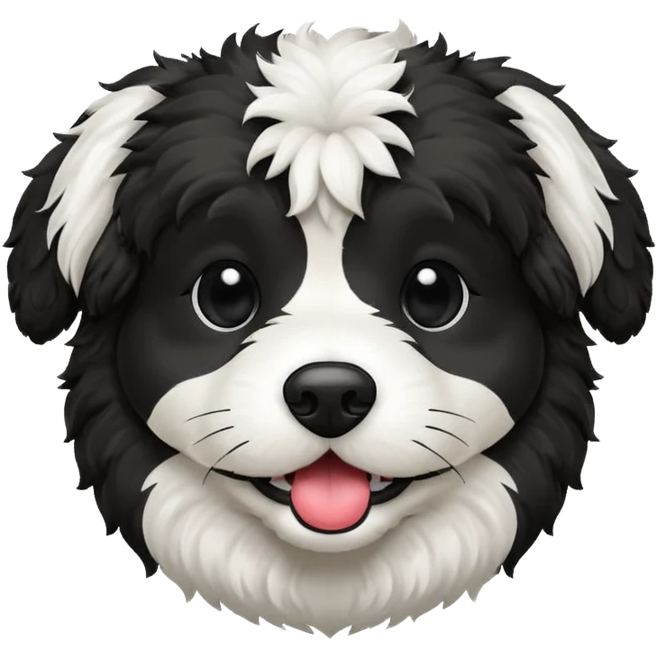 Havapoo dog black and white with ball in its mouth  emoji