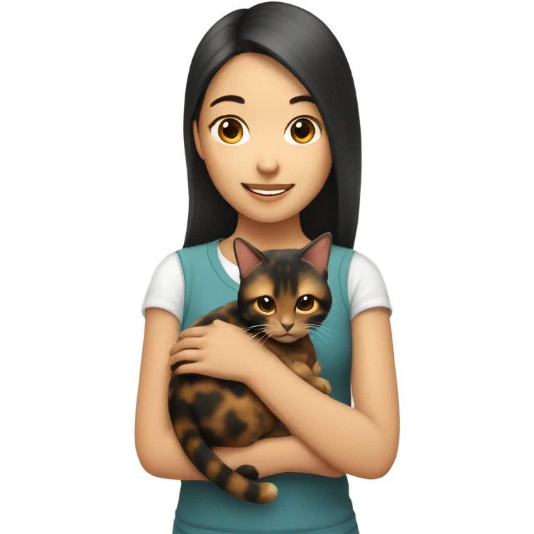 Asian girl holding tortoiseshell cat emoji