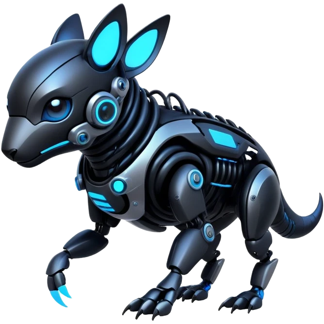 Modern futuristic black dark cyberpunk-fakemon-animal-creature with blue accents emoji