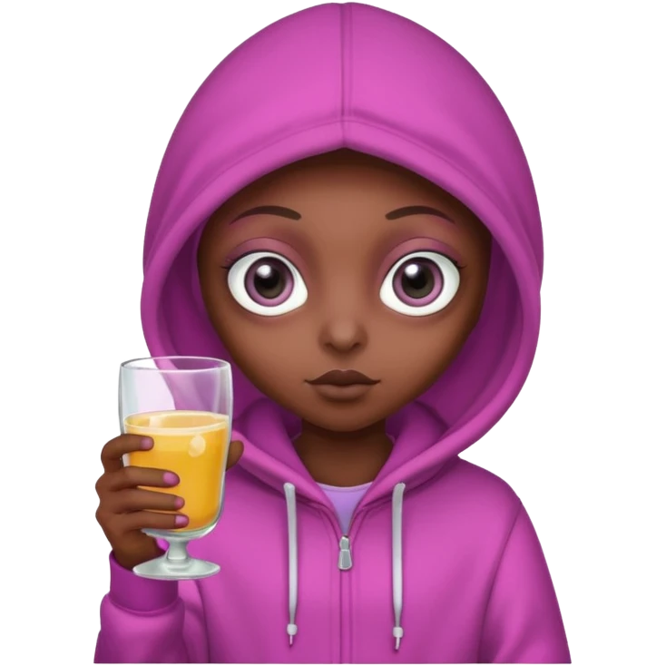 Aliens Pink dark skin, hoodie, cute big eyes, glass emoji