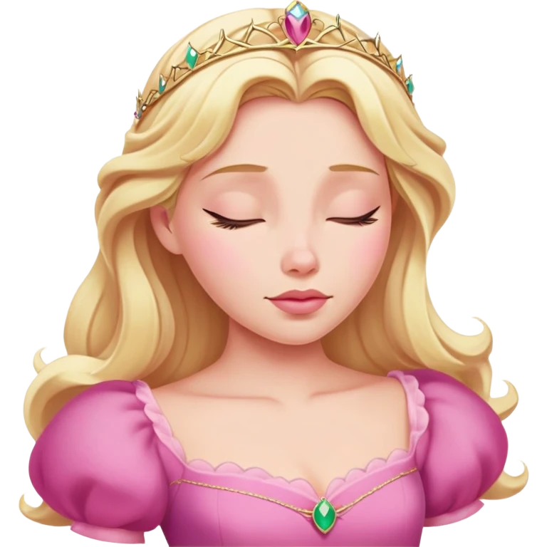 Sleeping Beauty Aurora from hips up, pink dress, blonde hair, minimal style, larger size emoji