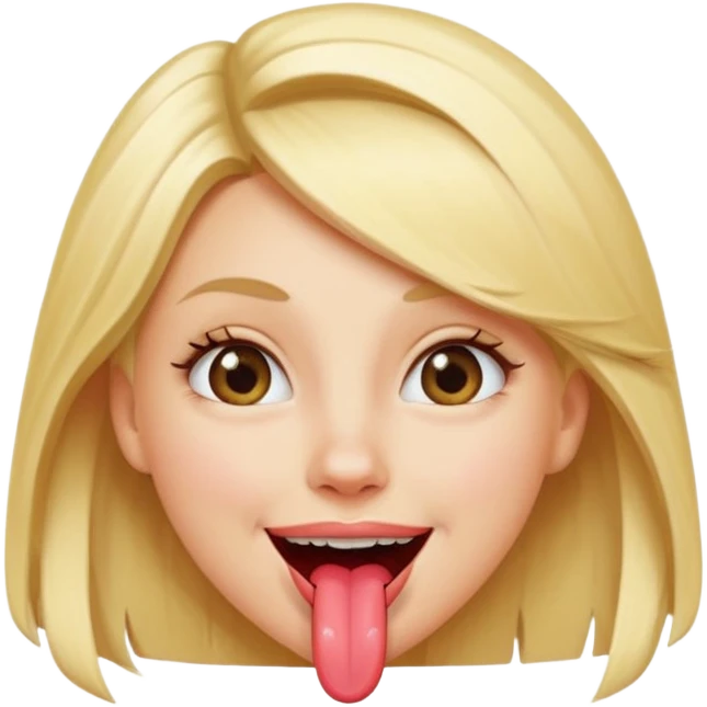 Blonde girl sticking out a silly pointed tongue emoji