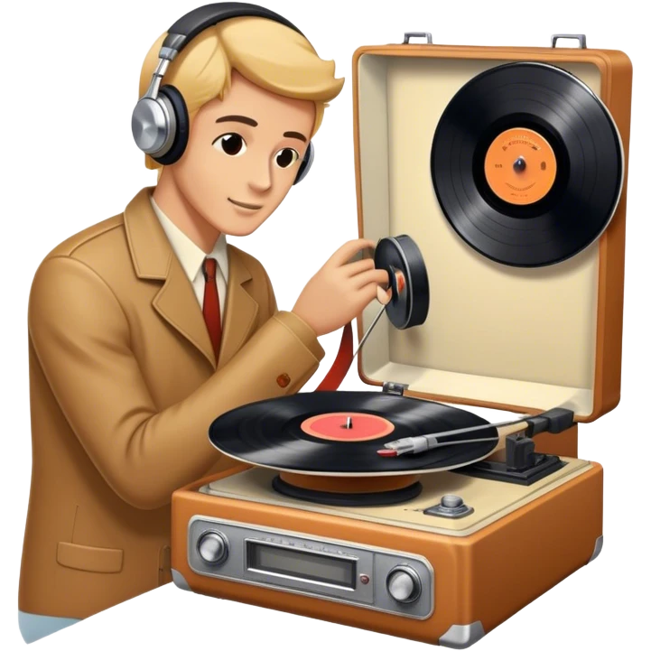 Icon for Vinyl Record Collecting: a stack of vintage vinyl records, with a turntable needle on one record, and a retro record player nearby. The icon should convey the nostalgia and passion for collecting vinyl records. Transparent background. emoji