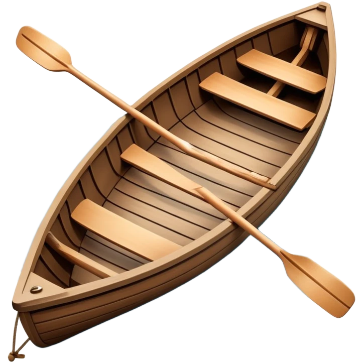 small wooden rowboat with oars floating on calm water emoji