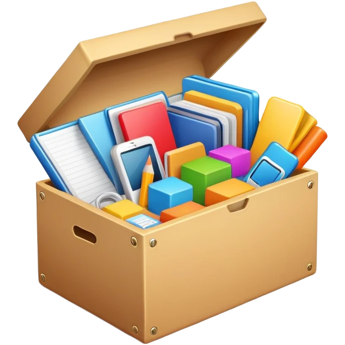 Box full of desktop objects  emoji