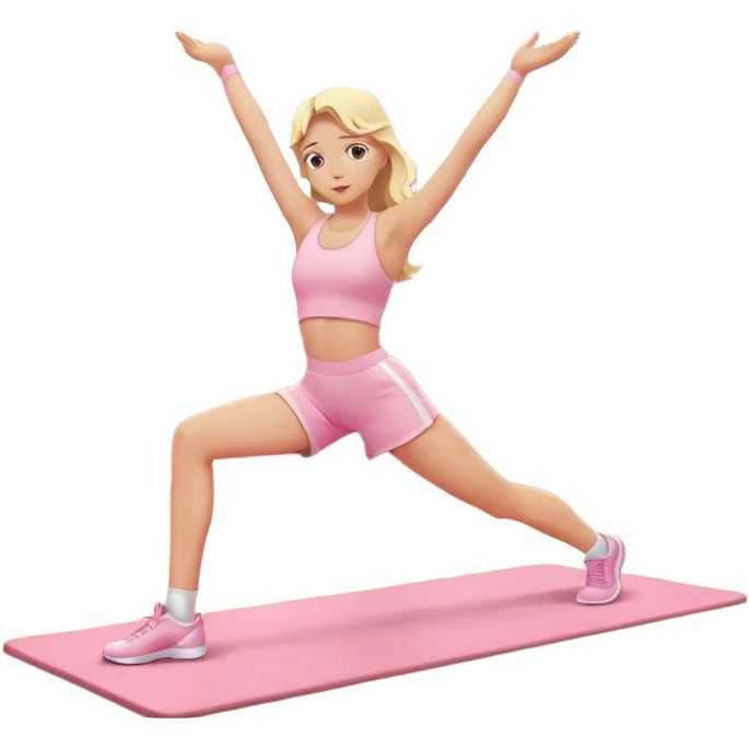 Cinematic Realistic angelic blonde girl stretching in light pink gym emoji