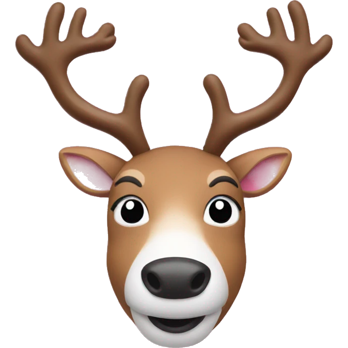 reindeer with a pink pow on ear emoji
