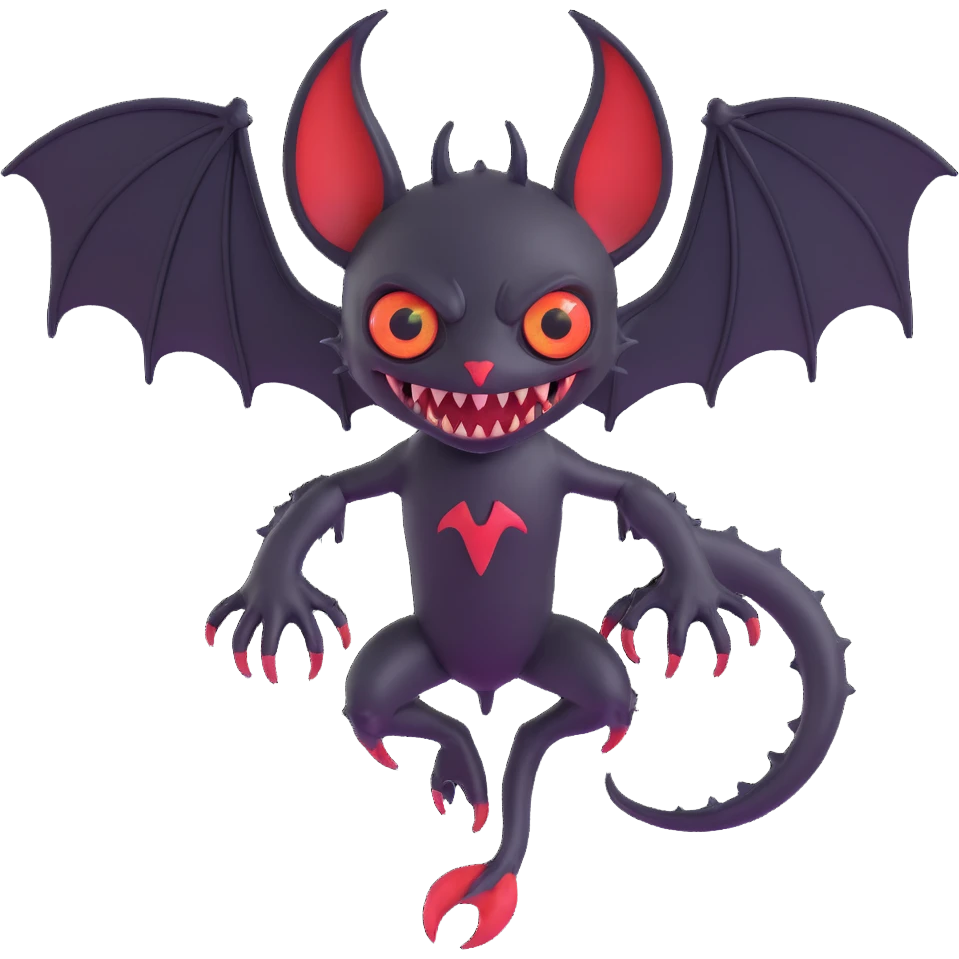 an all black reptilian bat-like creature. One cyclopian red eye in its face. no visible mouth or ears. 2 hind legs with claws. has a long tale with a stinger that drips green poison. no ears. no horns. no arms. visible bone-like stinger at end of tail emoji