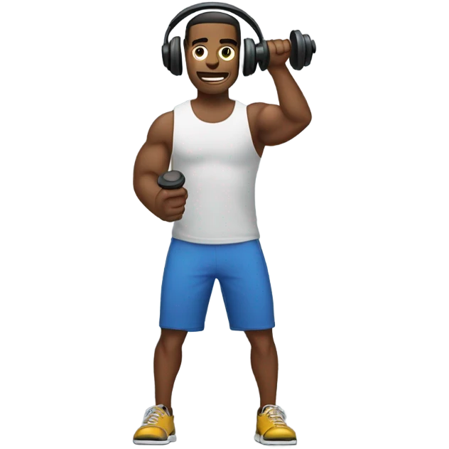 Man with headphones holding dumbbells  emoji