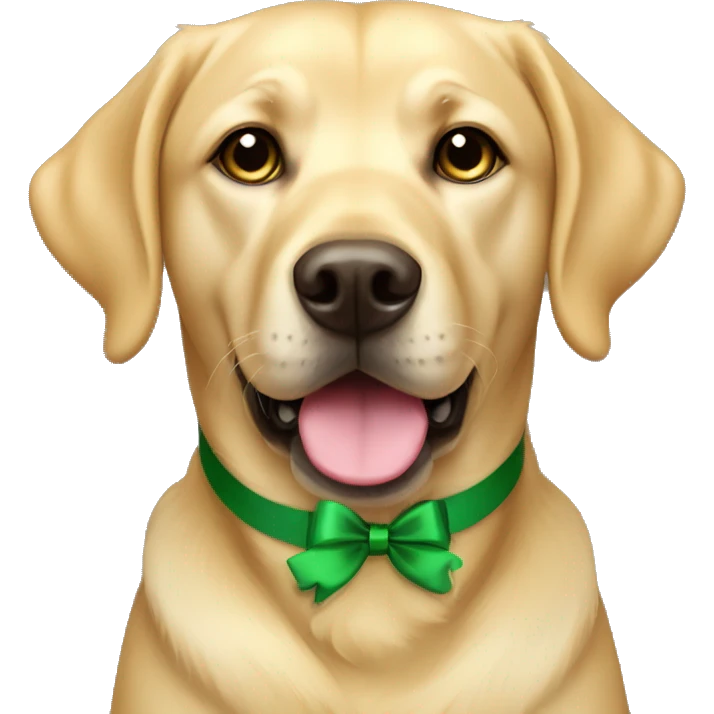Golden Labrador with green bow collar emoji