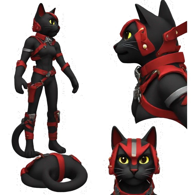 Edgy cool anthro black red cat warrior harness collar emoji