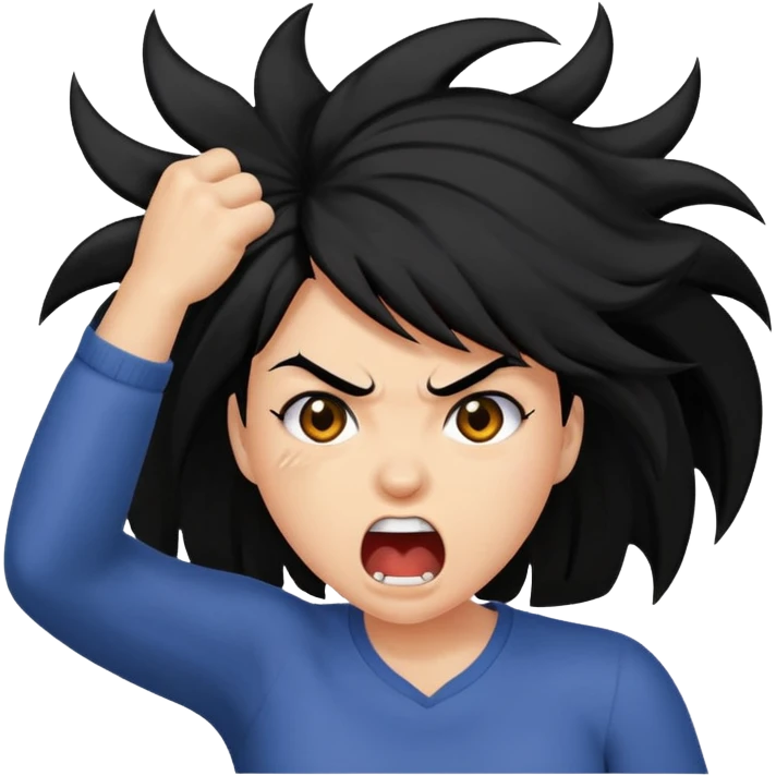 black haired woman ripping her hair out with rage emoji