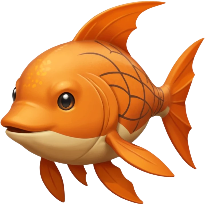 Solaran Magikarp - Ground type Hardier than regular Magikarp, longer and thinner, adapted to survive in shallow desert pools and temporary rain puddles of the badlands. muddy brown-orange fish. long whiskers. pokemon art style. emoji