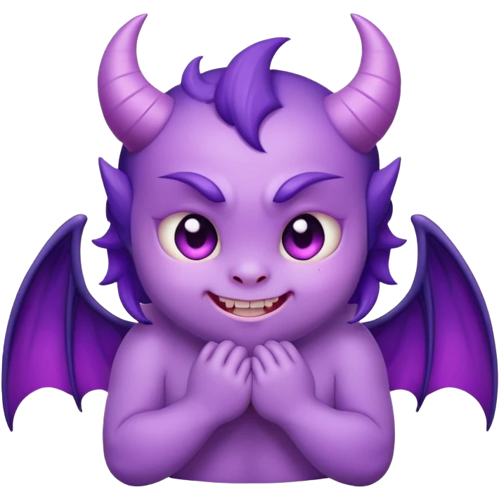 cute purple demon with small wings, blushing cheeks and a shy smile emoji
