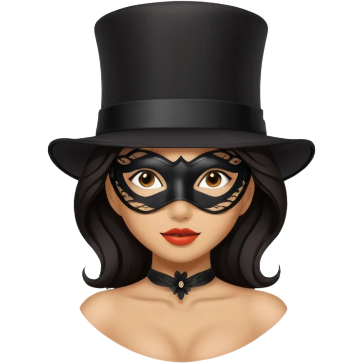 Asian woman wearing sexy mask and a top hat emoji