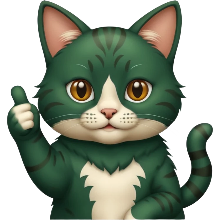 iOS стиль кота темно зеленого цвета. показывает большой палец вверх emoji