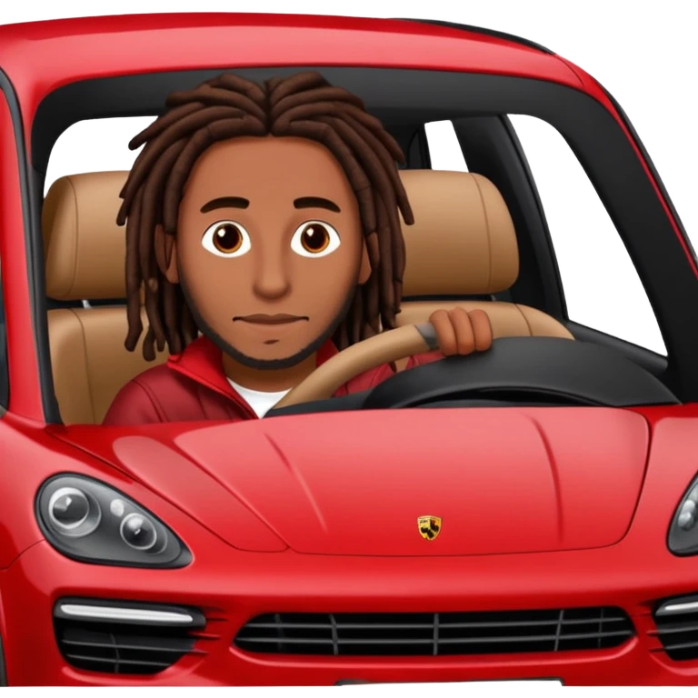 Red Porsche cayenne with guy with dark brown dreads sitting inside emoji