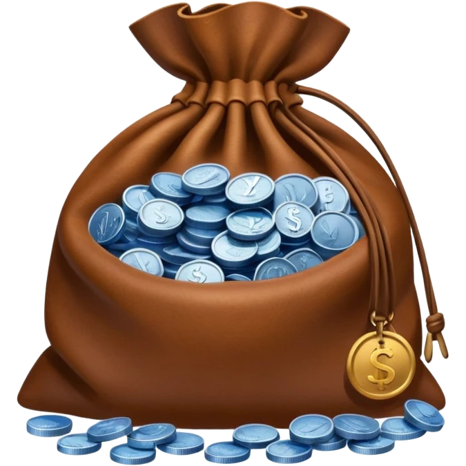 brown money bag of blue coins emoji