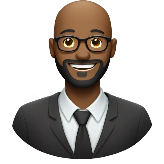 smiling bearded bald black man in glasses emoji