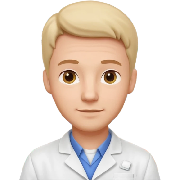 male pharmacist portrait, head and shoulders only, wearing a pharmacy apron, friendly expression, medicine shelves visible in background, retail pharmacy vibe, 3D cartoon, mobile game icon style, no text, no watermark
 emoji