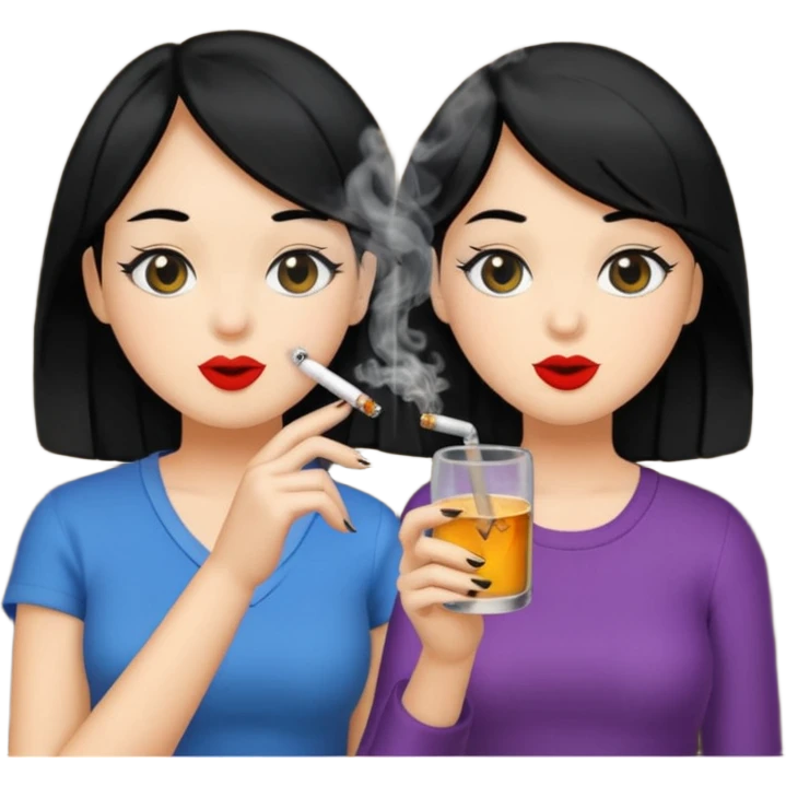 2 girls 1 smoking and 1 drinking black hair  emoji