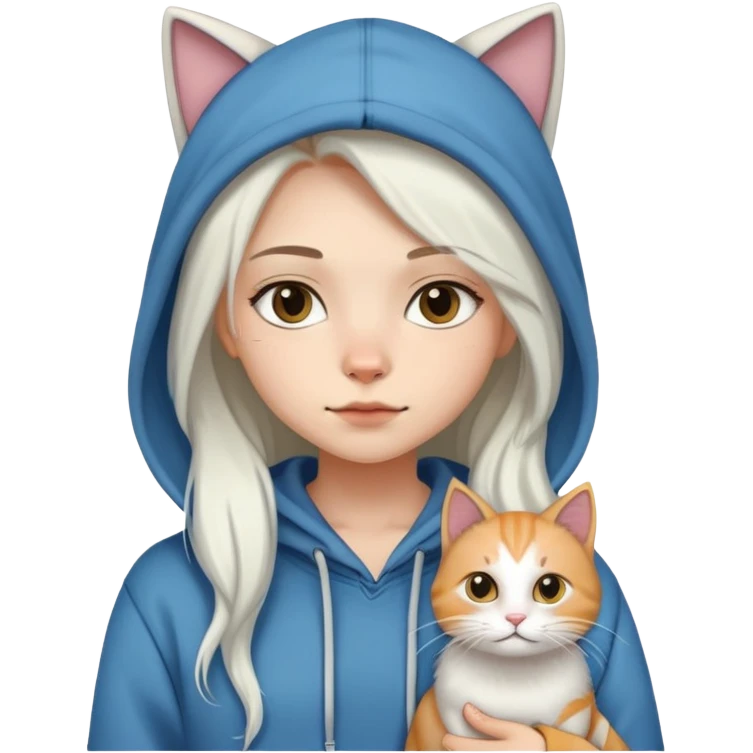 girl wear hoodie with white long hair cat emoji