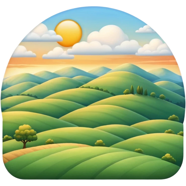 rolling hills under a morning sky, light clouds, warm sunrise emoji