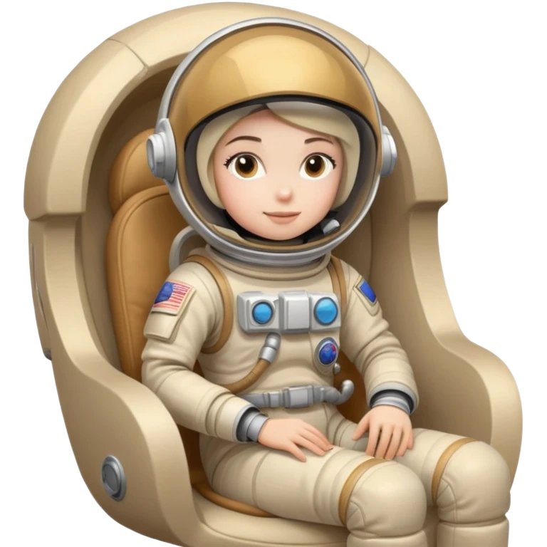astronaut girl in a beige spacesuit, opaque helmet sitting in a chair  emoji