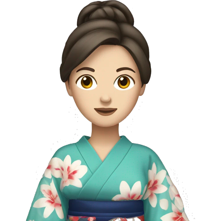 Brunette white woman in kimono emoji