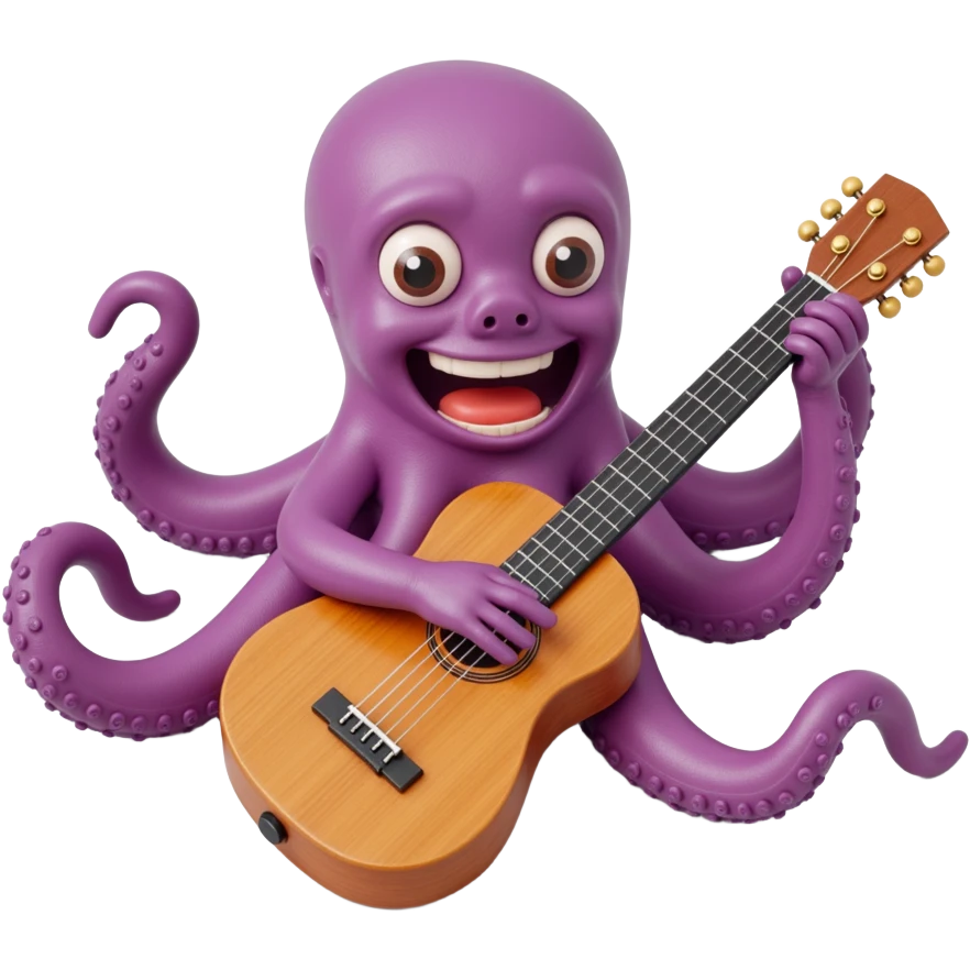 happy octopus with multiple arms playing guitar emoji