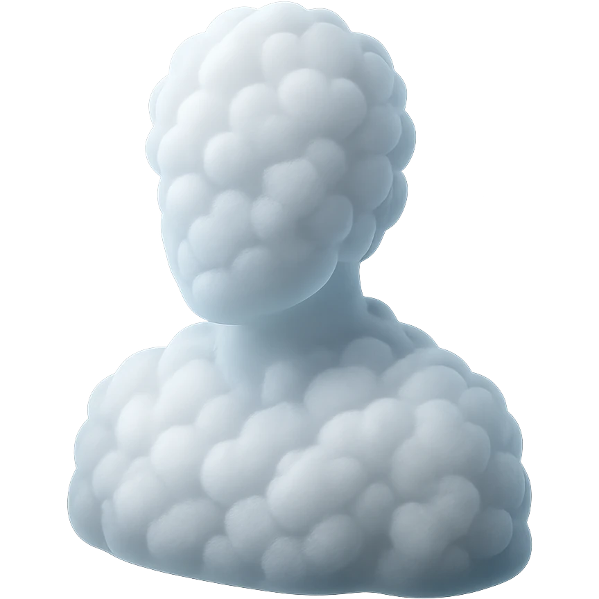 A person from the shoulders up, entirely composed of fluffy white convex clouds emoji
