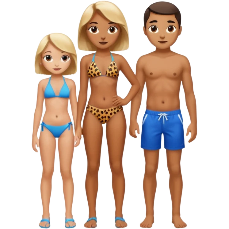 a girl wearing cheetah print bikini standing with a boy wearing shorts  emoji