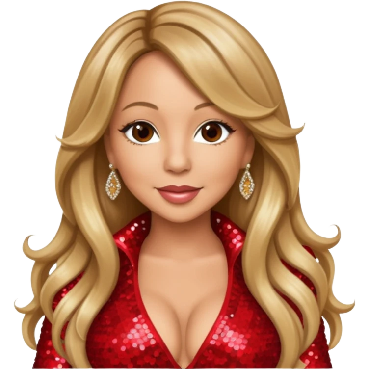 Mariah Carey with long dark blonde hair, red sequin outfit emoji