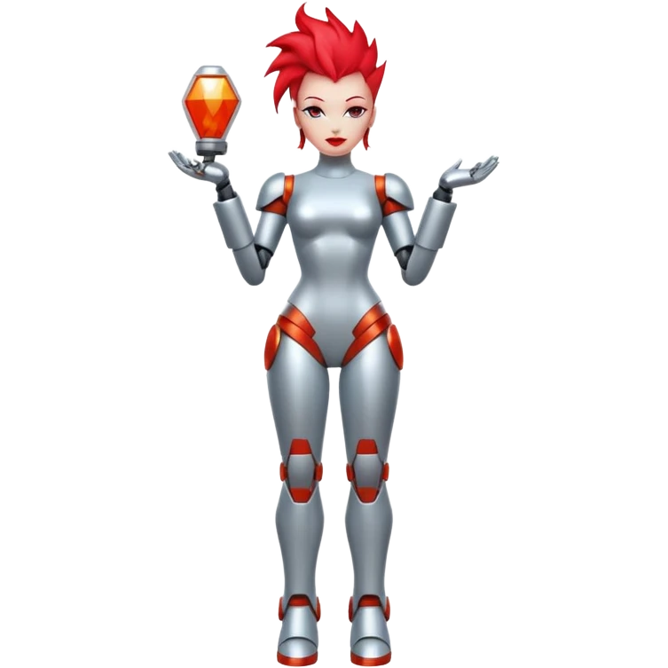 Sexy reflective glass faceless dronification robot girl with a red mohawk full body pinup pose blank faceless emoji