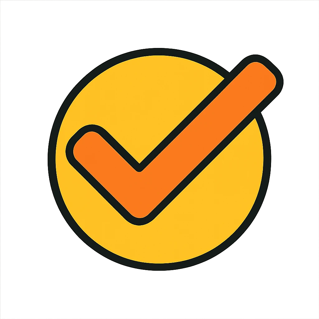 check mark icon, clean and bold, modern style, color #ff7f00 orange, no text emoji
