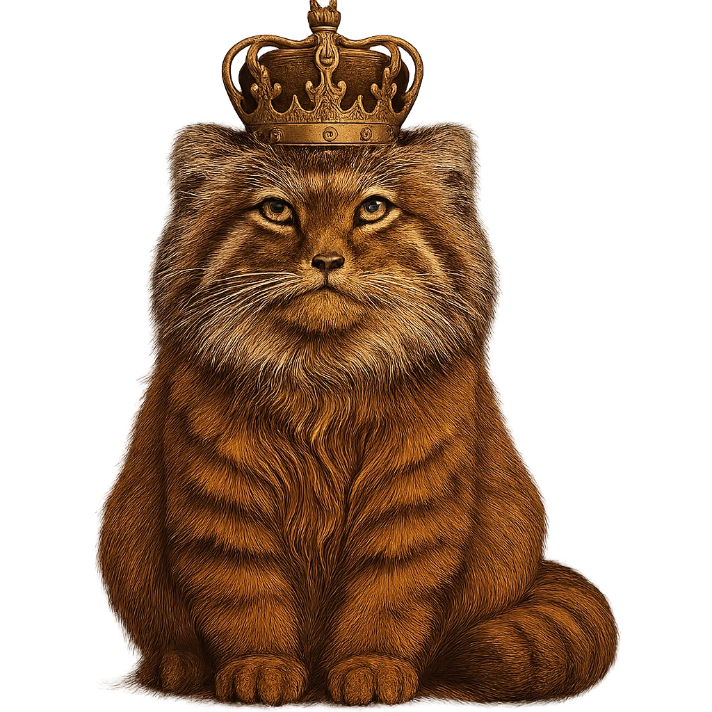 A royal Pallas's cat (Manul) in brown-orange colors, majestic and regal emoji