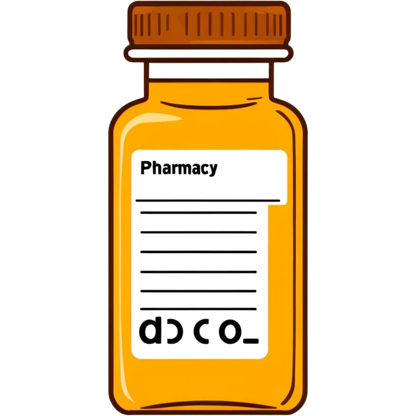 Amber pill bottle with a pharmacy label  emoji