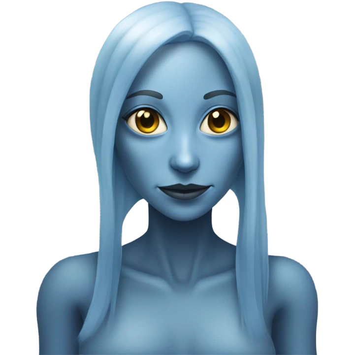 a grey alien woman full body,blue hair emoji