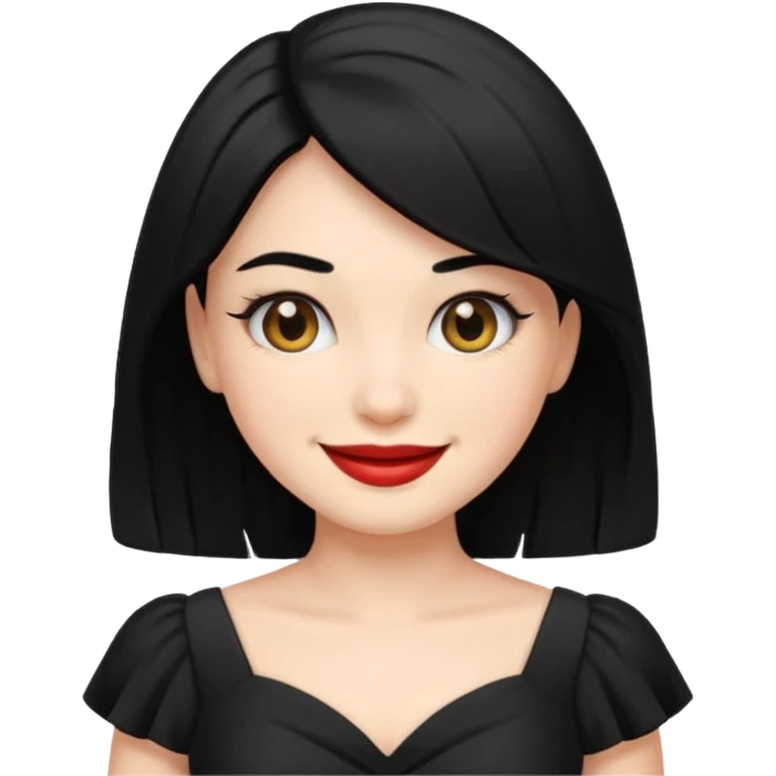 “Emoji girl, femme fatale, black hair. megan fox vibes black dress emoji