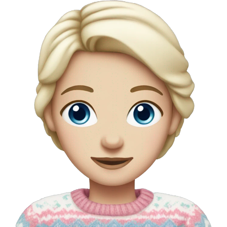 White girl with blue eyes wearing a Pastel Christmas sweater emoji
