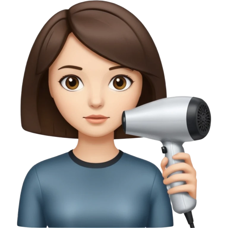 brunette bob girl hair stylist holding a brown hair dryer emoji