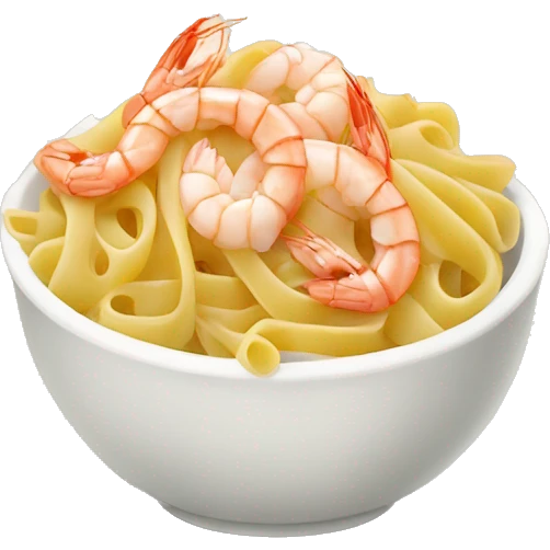 a bowl of pasta with cream and shrimps emoji