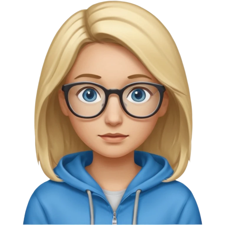 a woman, blonde highlights in hair, glasses and blue eyes. teacher, with a hoodie on and hair longer than shoulders, mid 30s more brown bits in hair  emoji