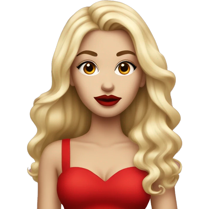 A heavily make-up blond girl with big red lips and in red skirt emoji