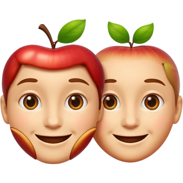 two faces talking, close up, friendly expression, apple emoji style emoji