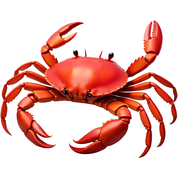 Cinematic Noble Red Crab Portrait Emoji, Poised and commanding, with a sturdy, angular exoskeleton of vivid scarlet red and sharply defined pincers, deep-set, intense eyes on stalks, Simplified yet sharp and sophisticated features, highly detailed, glowing with a soft, oceanic glow, high shine, intelligent and formidable, stylized with an air of coastal authority, focused and alert, soft glowing outline, capturing the essence of a watchful crustacean guardian that appears ready to scuttle out of the screen with determined power! emoji