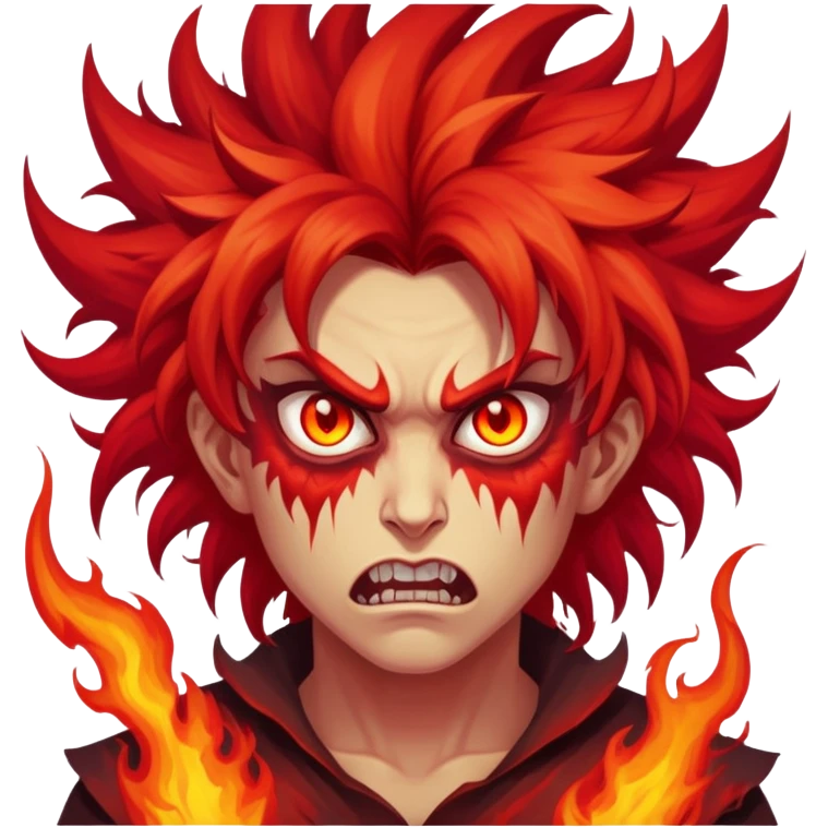 Wild demonic artist with crazy hair and fiery eyes, painting chaotic hellish scenes emoji