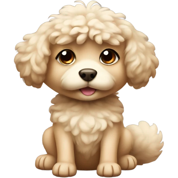Small curly fluffy dog in beige color with small baby face with squirrel emoji