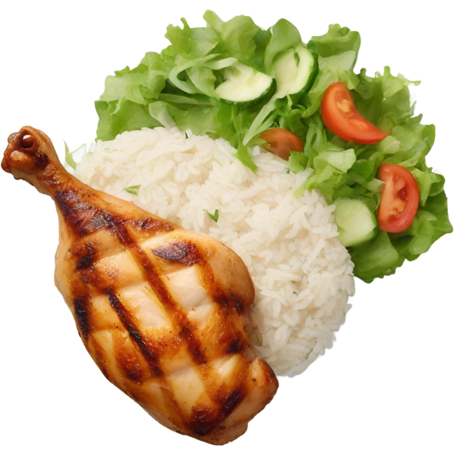 Grilled chicken, rice, salad, on a plate emoji