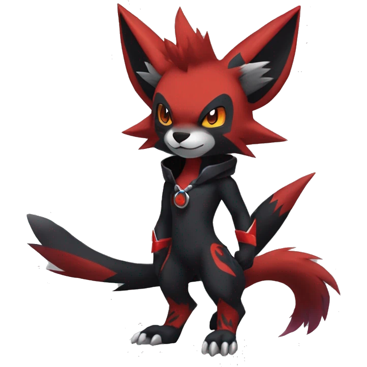 Black Cool Edgy Anthro Litten Zoroark Zorua Fakémon  with White and Red Edgy markings emoji